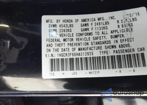 2017 Honda Accord Touring V6 z USA, uszkodzony, nr VIN 1HGCR3F96HA013935